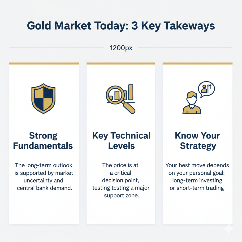 Infographic summarizing the key takeaways from today's gold market analysis.