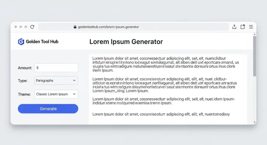 Feature comparison chart of multiple Lorem Ipsum text generators, showing customization, speed, and HTML integration options.