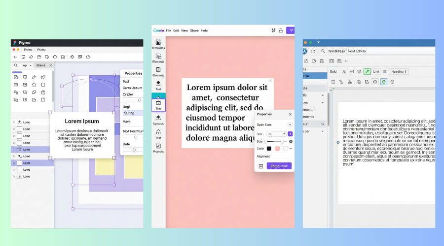 Screenshot of design software interface (e.g., Figma or Canva) with Lorem Ipsum dummy text inserted in a mockup.