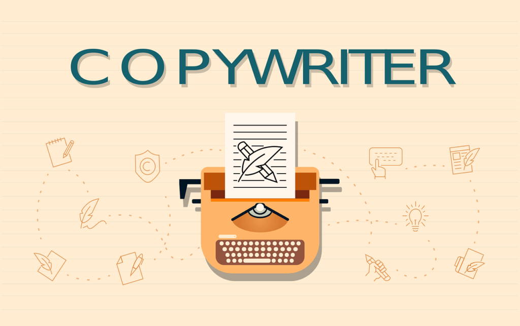 An illustration for copywriters, showing a typewriter and writing icons. This represents the need for a character counter for ads and marketing copy.