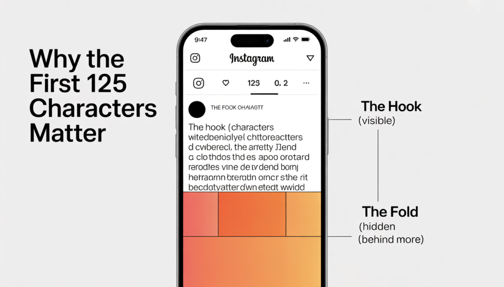 Technical diagram showing the 125-character cut-off point for Insta